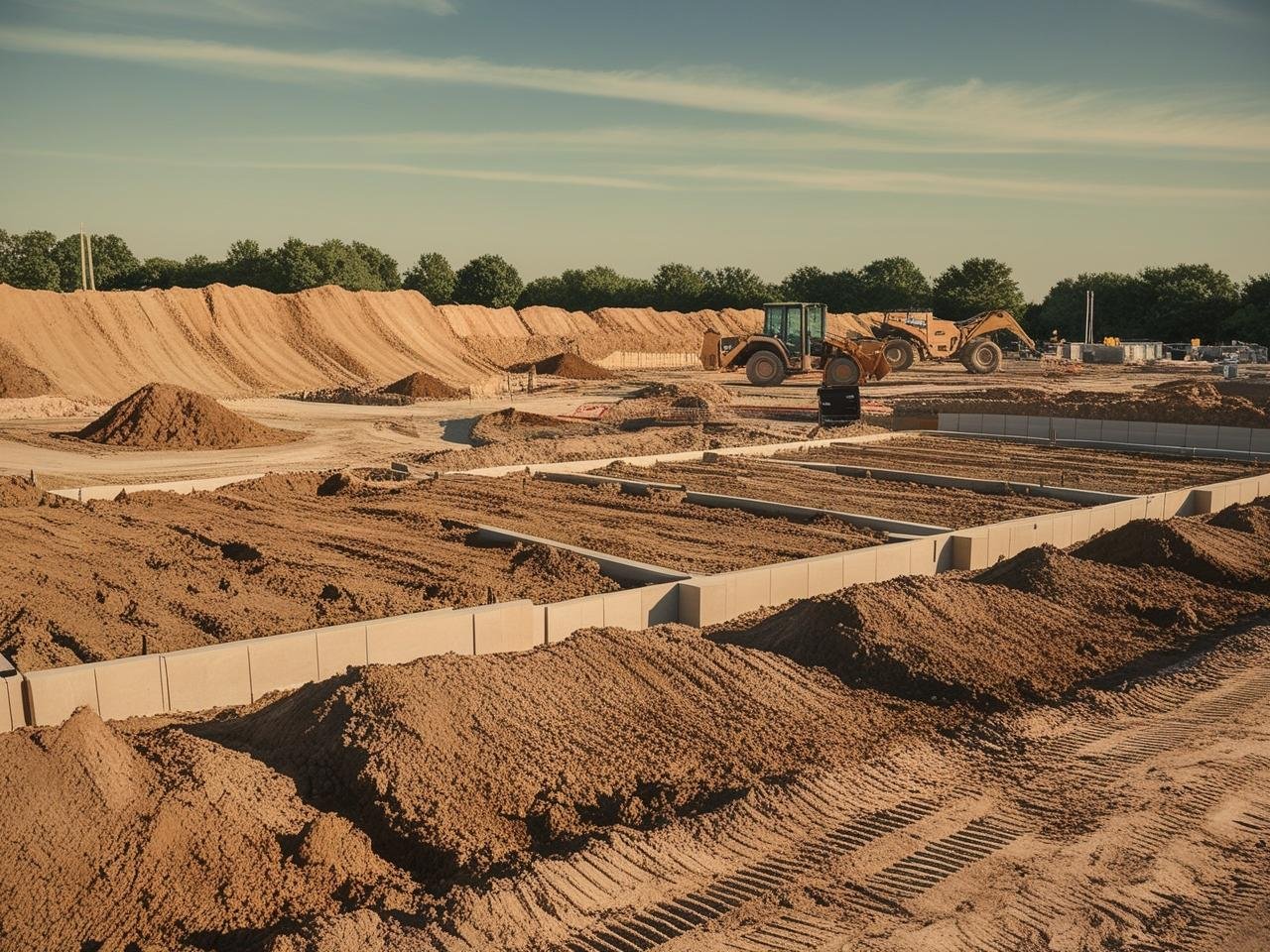 Une simple photographie hautement détaillée, capturée professionnellement, représentant des terrains amenagés pour y construire des bâtiments